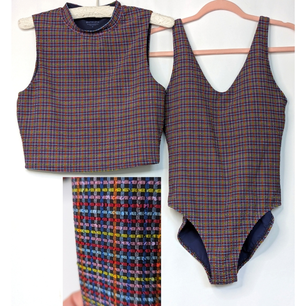 Athleta Seasucker One Piece Swimsuit and Crop Top
